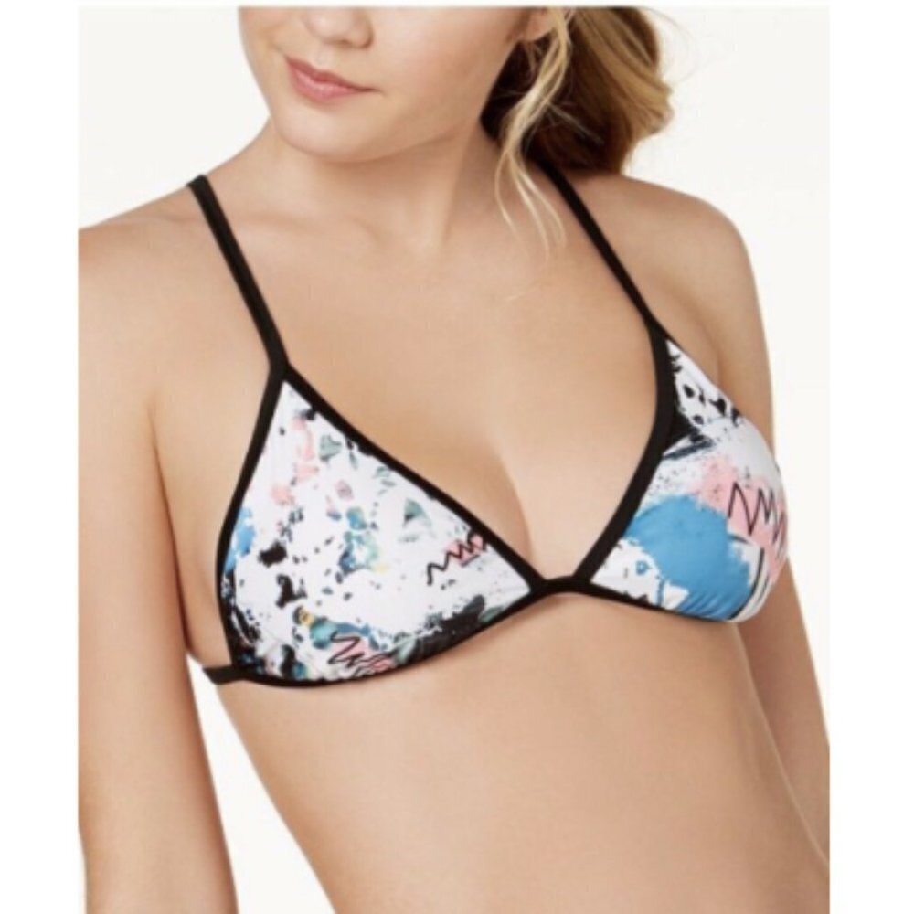 NEW Volcom "Collage Dropout" Abstract Print Triangle String Bikini Top Sz. S